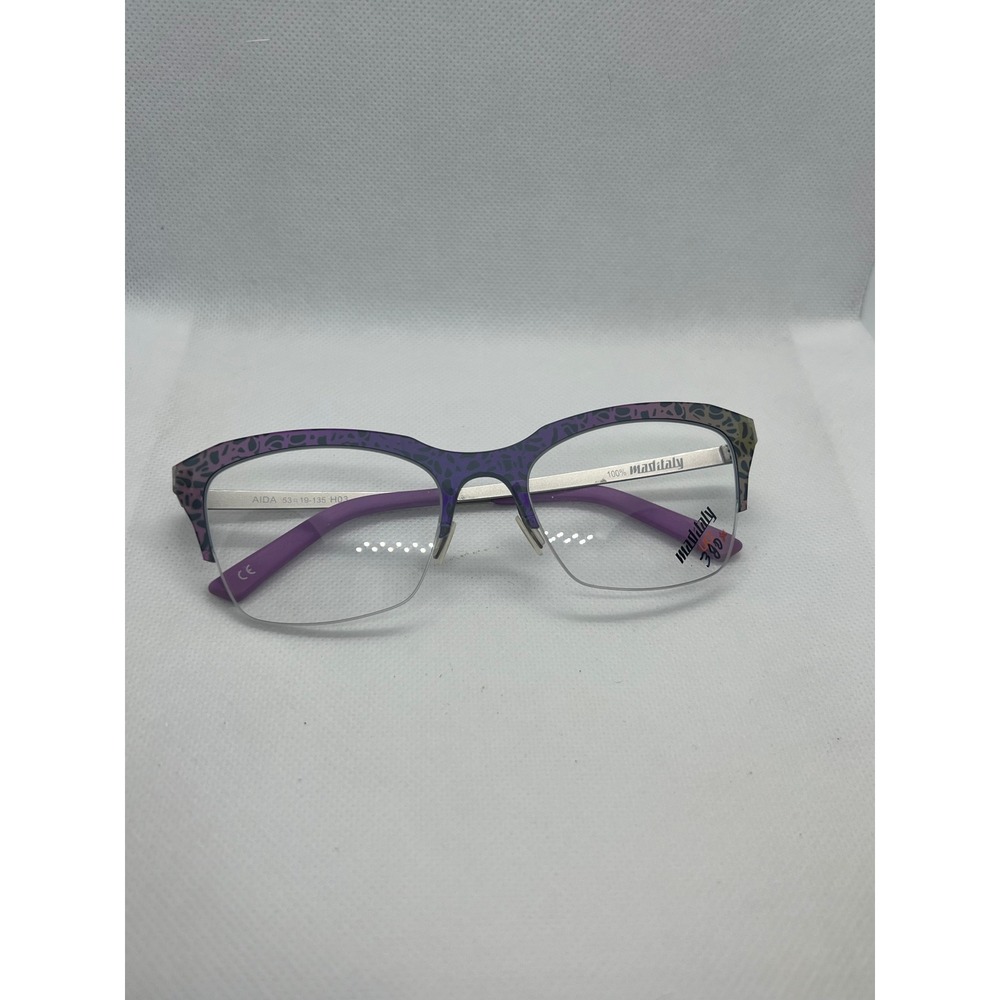 Mad Italy Aida Purple Print Semi Rimless Eyeglass Frames Italy 53-19-135 H03